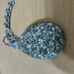 Silver crushed glass tear drop pendant necklace